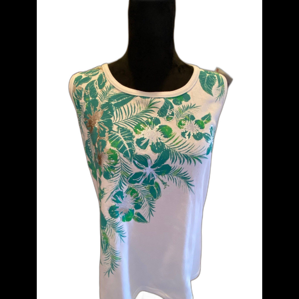 Basic Editions Tank Top Blouse Plus Size XL Sleeveless Ribbed Rounded Neckline - Picture 2 of 6